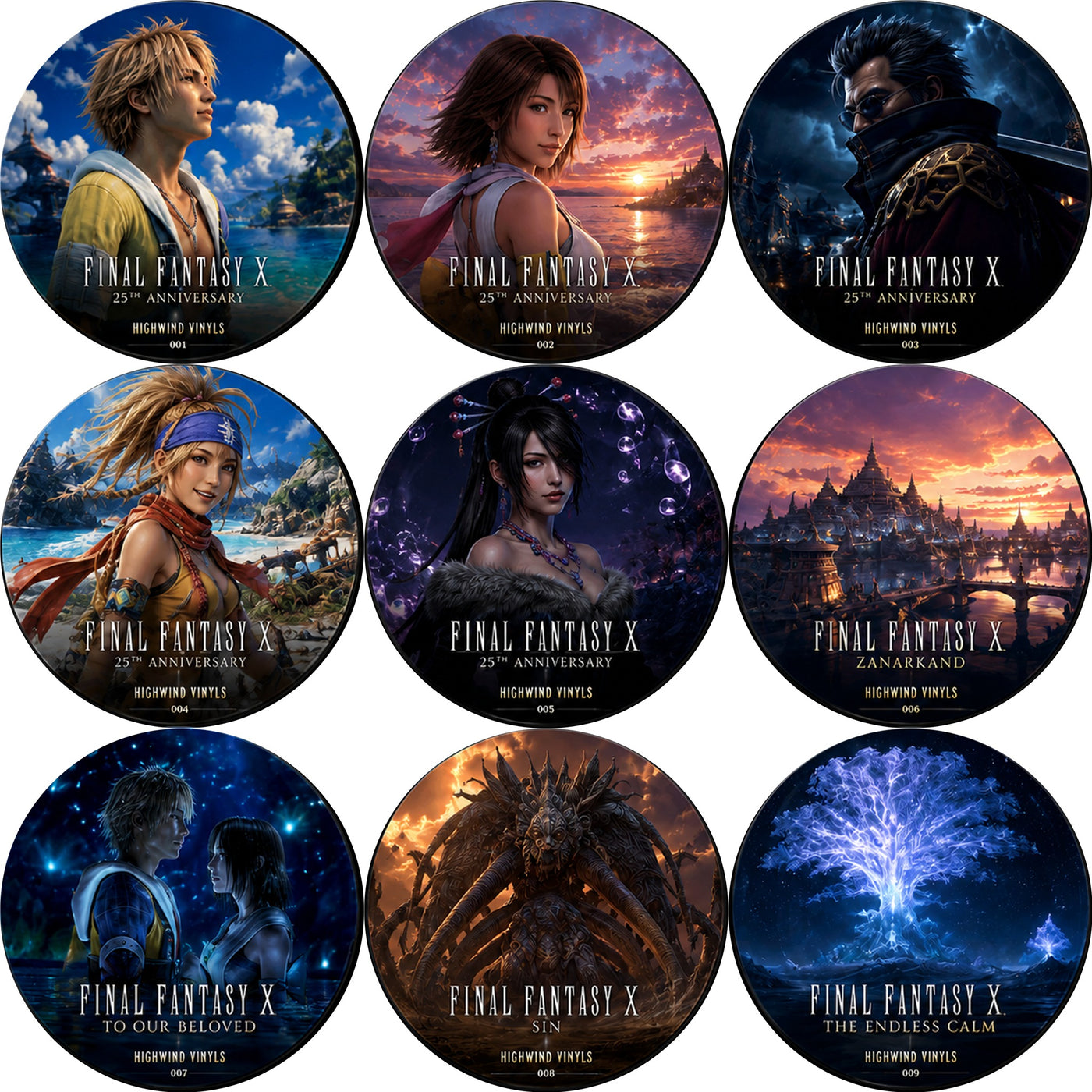 All nine Final Fantasy X collector discs in the set